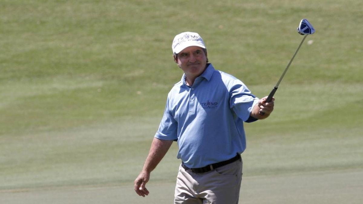 Gene Sauers waves to the crowd after sinking a putt on Hole #9 at the Mississippi Gulf Resort Classic at Fallen Oak, Saturday, April 1, 2017.