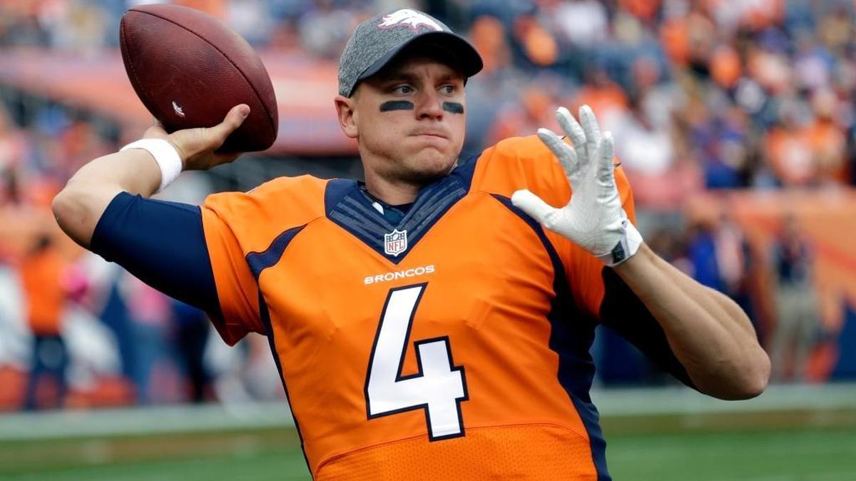Denver Broncos quarterback Austin Davis warms up during the second half of a game against the Atlanta Falcons on Oct. 9 in Denver.