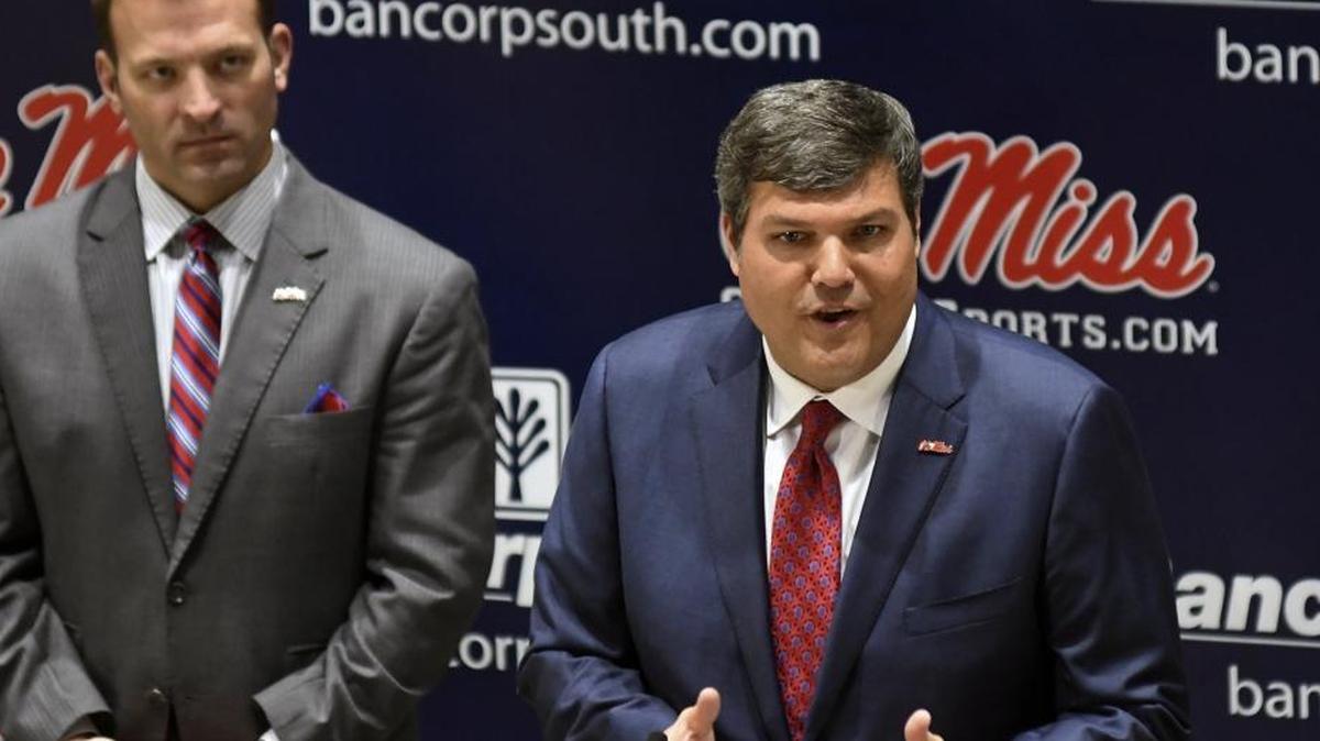 Matt Luke gestures as he speaks after being introduced as the new head coach at Ole Miss during a press conference in Oxford on Nov. 27, 2017.