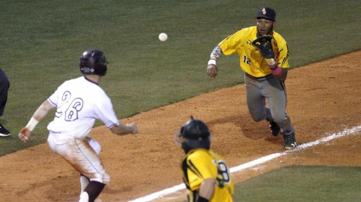 Mississippi State's Cody Brown is caught in a rundown between home and third as Southern Miss shortstop LeeMarcus Boyd catches the throw from Dylan Burdeaux on June 5 at Pete Taylor Park in Hattiesburg.