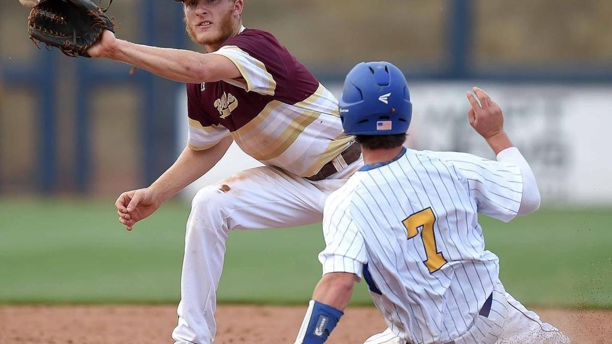 Former George County shortstop Tanner Huddleston takes the throw at second to prevent Oxford's Jason Barber from stealing on May 19 in the 2015 MHSAA Baseball State Championship at Trustmark Park in Pearl. Huddleston, now at Jones County Junior College, signed with Louisiana Tech on Wednesday.