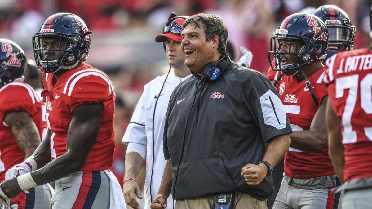 Ole Miss interim head coach and Gulfport native Matt Luke reacts after the Rebels recovered a fumble against Vanderbilt on Saturday, Oct. 14, 2017, in Oxford. Luke has done a solid job leading the Rebels this season, but will Ole Miss remove the interim tag from his title or look elsewhere for its next head coach?