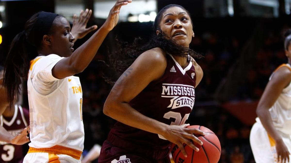 Mississippi State forward Victoria Vivians works against Tennessee guard Meme Jackson on Sunday in Knoxville.