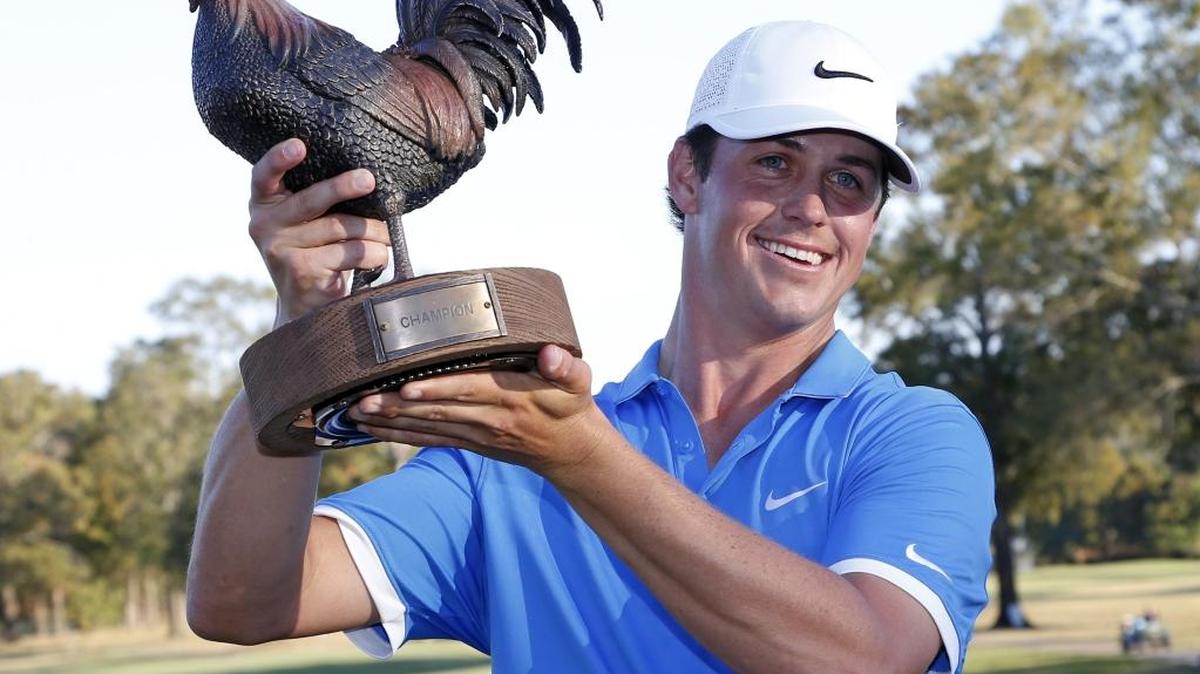 Cody Gribble hoisted the Sanderson Farms Championship golf tournament trophy in 2016.