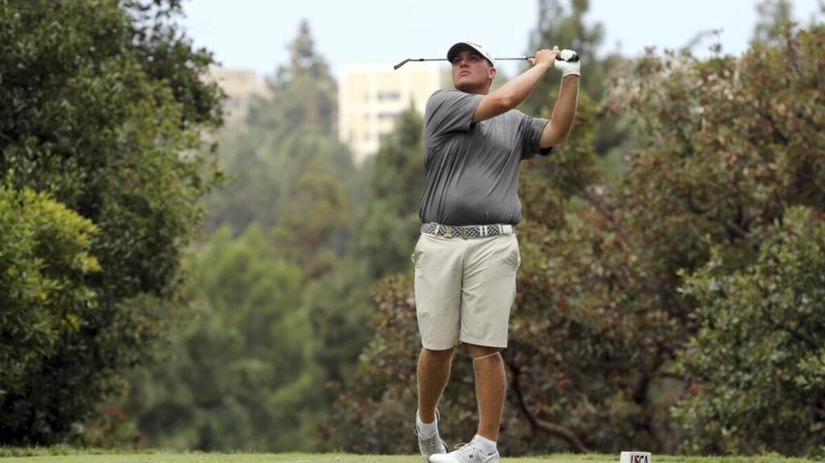Braden Thornberry drives on the third tee in the second round of the USGA U.S. Amateur golf championship at Bel Air Country Club in Los Angeles Tuesday, Aug. 15, 2017.