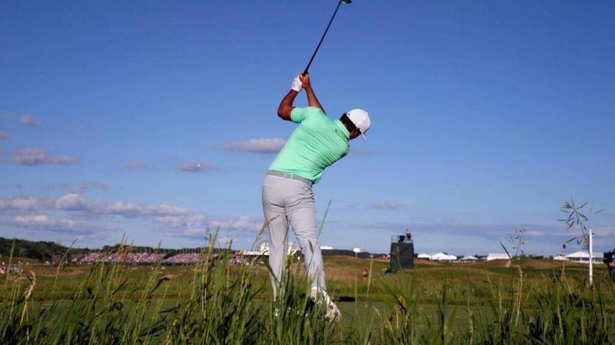 Brooks Koepka drives off the 18th tee as he shoots a -16 under par to win the the 2017 U.S. Open Championship on Sunday at Erin Hills in Hartford, Wis.