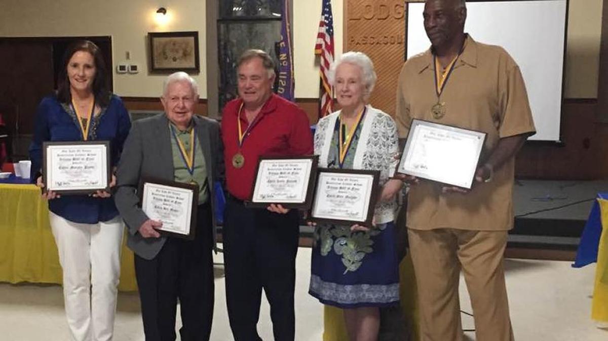 The first Our Lady of Victories/Resurrection Catholic School’s first Hall of Fame class consists of Eileen Murphy Panter, Coach Rex Moore, Wayne Patrick for Coach Leslie Patrick, Mary Claire Murphy for the late Coach Glen Murphy and Fred Cook.