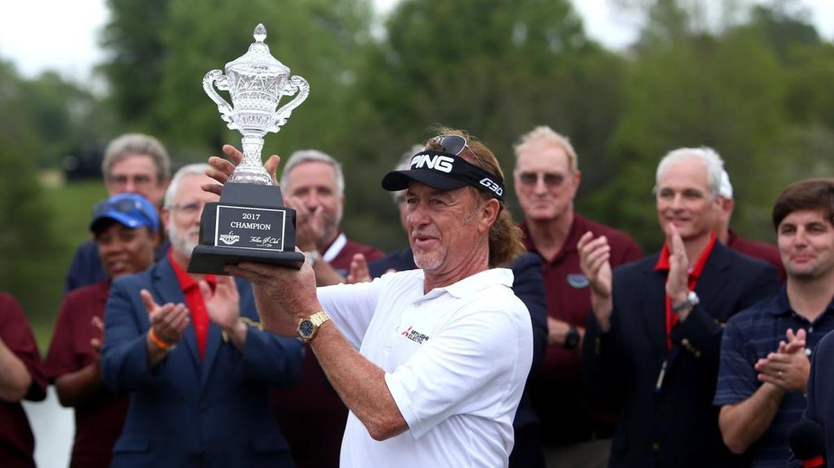 Miguel Jimenez won the 2017 Mississippi Gulf Resort Classic trophy at Fallen Oak. The tournament has a new name, the Rapiscan Systems Classic