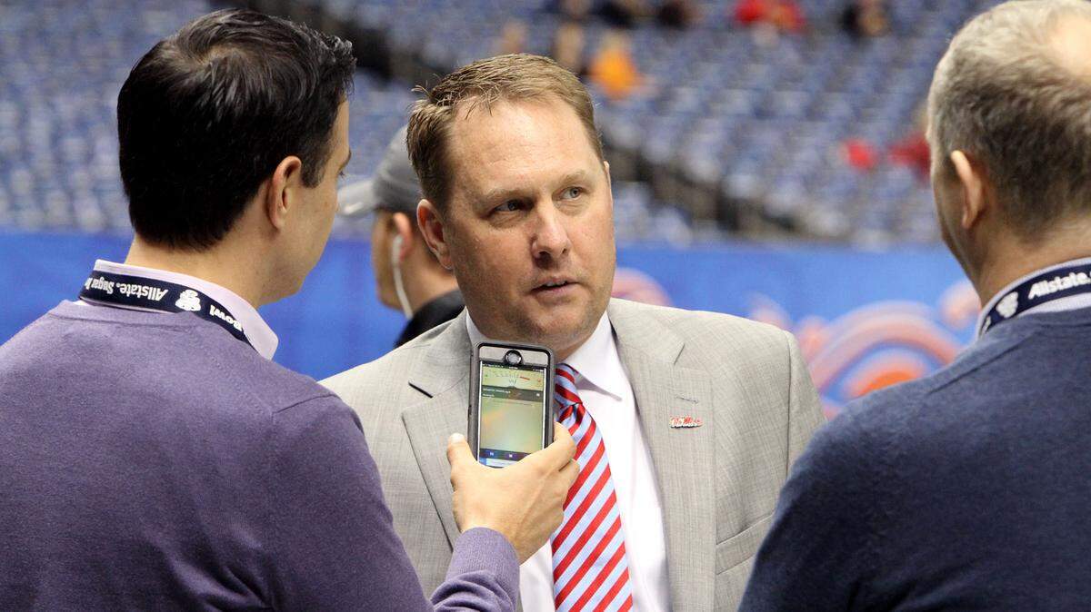 Then-Ole Miss coach Hugh Freeze was interviewed as his Rebels team arrived at the Superdome for the Sugar Bowl in New Orleans in 2016.