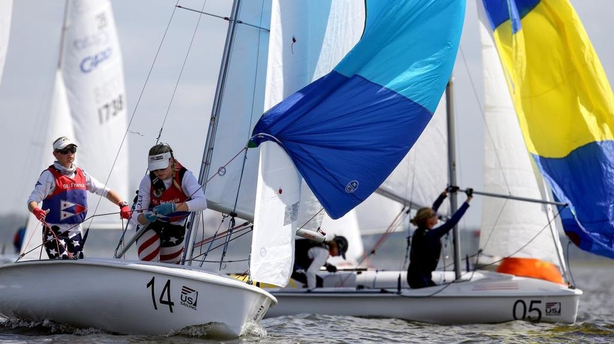 Sailors compete in the final day of races in the U.S. Junior Women's Doublehanded Championship for the Ida Lewis Trophy on Sunday, July 10, 2016, in Bay St. Louis.