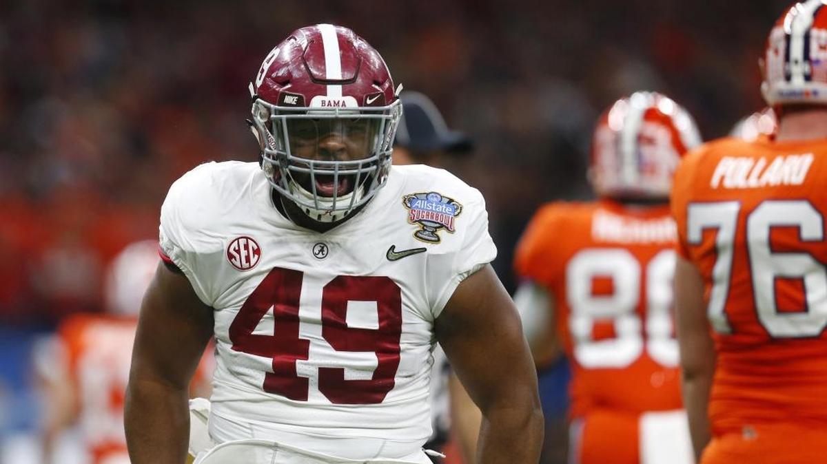 Alabama defensive lineman Isaiah Buggs (49) can become the latest player with South Mississippi ties to win a national championship Monday. Buggs played at Mississippi Gulf Coast Community College.